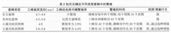 巢房大小与狄氏瓦螨